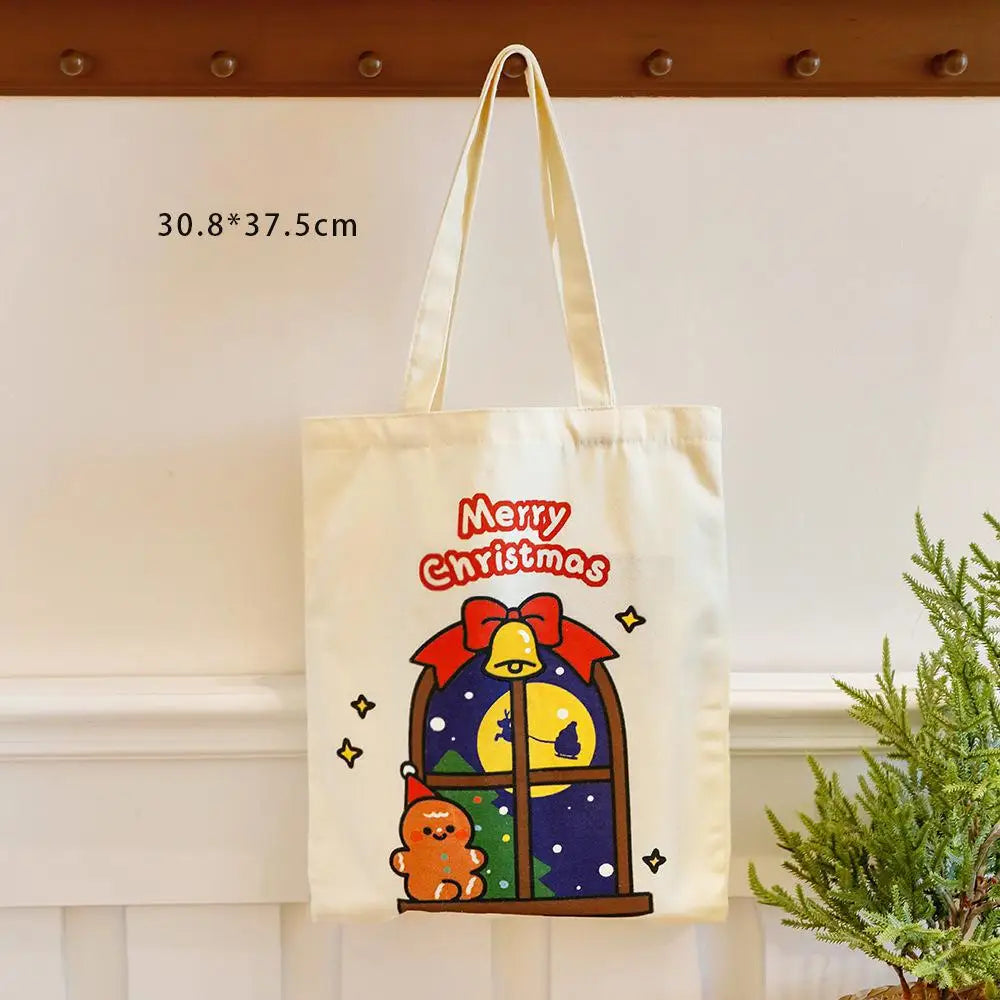 Canvas Christmas Santa Claus Tote Bag | Holiday Gift Bag
