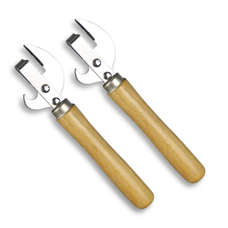 Wooden Handle Stainless Steel Manual Can & Bottle Opener