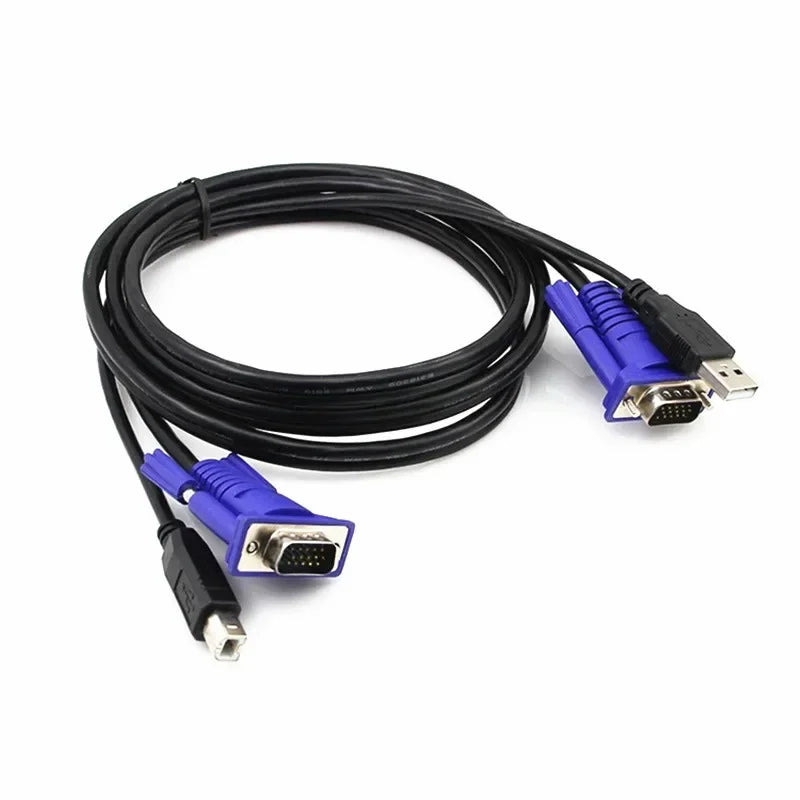 1.5m KVM Cable 2-in-1 USB 2.0 Type-A to B & VGA 15-Pin
