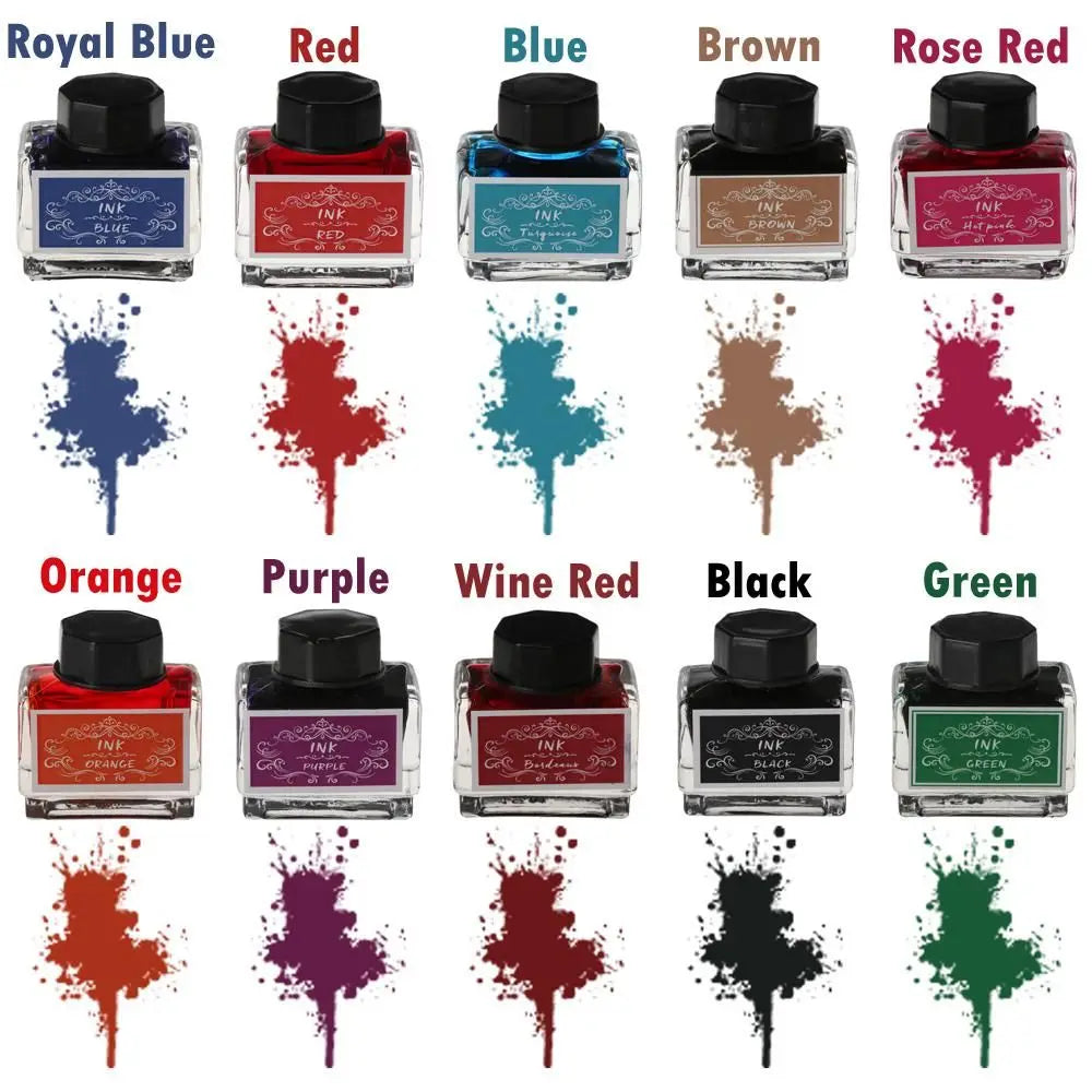 Fountain Pen Ink 15ml – 10 Colors, Carbon-Free, Smooth Flow