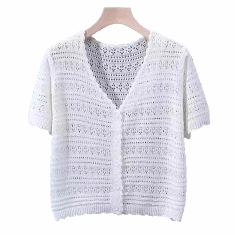 Women's Hollow Knit V-Neck Cardigan | Casual Summer Top
