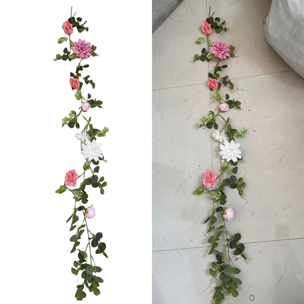 Artificial Mixed Flower Garland 185cm | Rose Peony Vine Decor