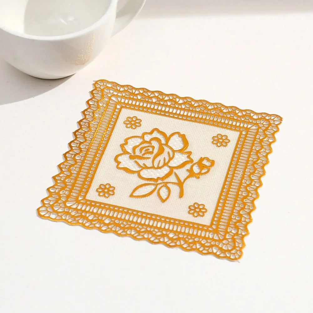 Gold Round Lace PVC Coaster Mat – Wedding & Party Table Décor