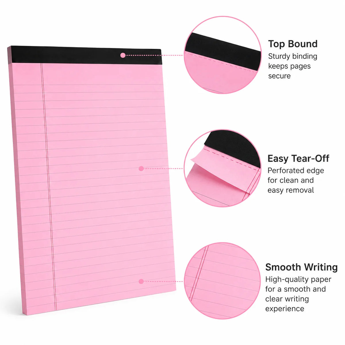 Set of 4 A4 Lined Tear-Off Notepads – Pastel Colors, 50 Sheets