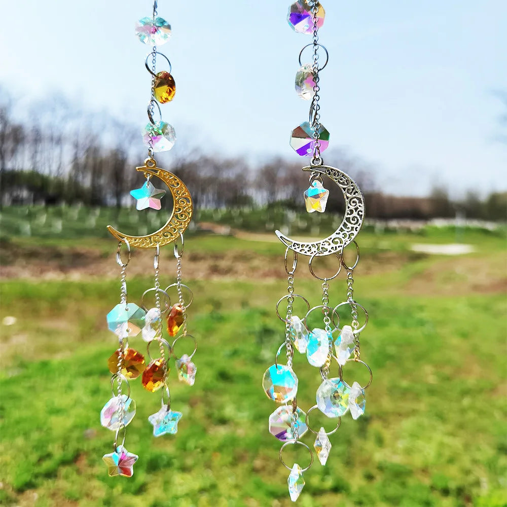 Crystal Moon Pentagram Suncatcher Pendant | Window & Garden Decor