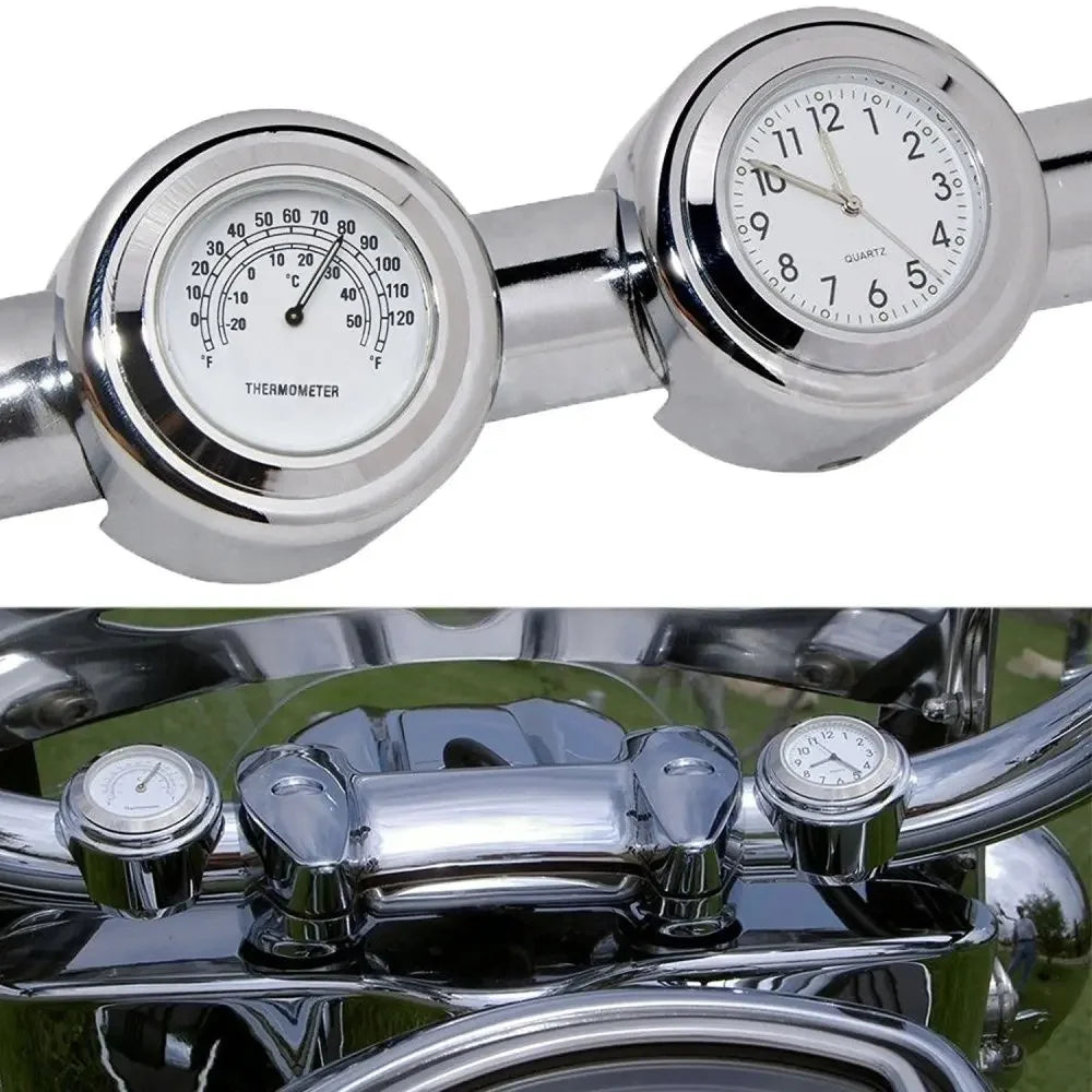 Motorcycle Handlebar Clock & Thermometer – Aluminum 22-25mm