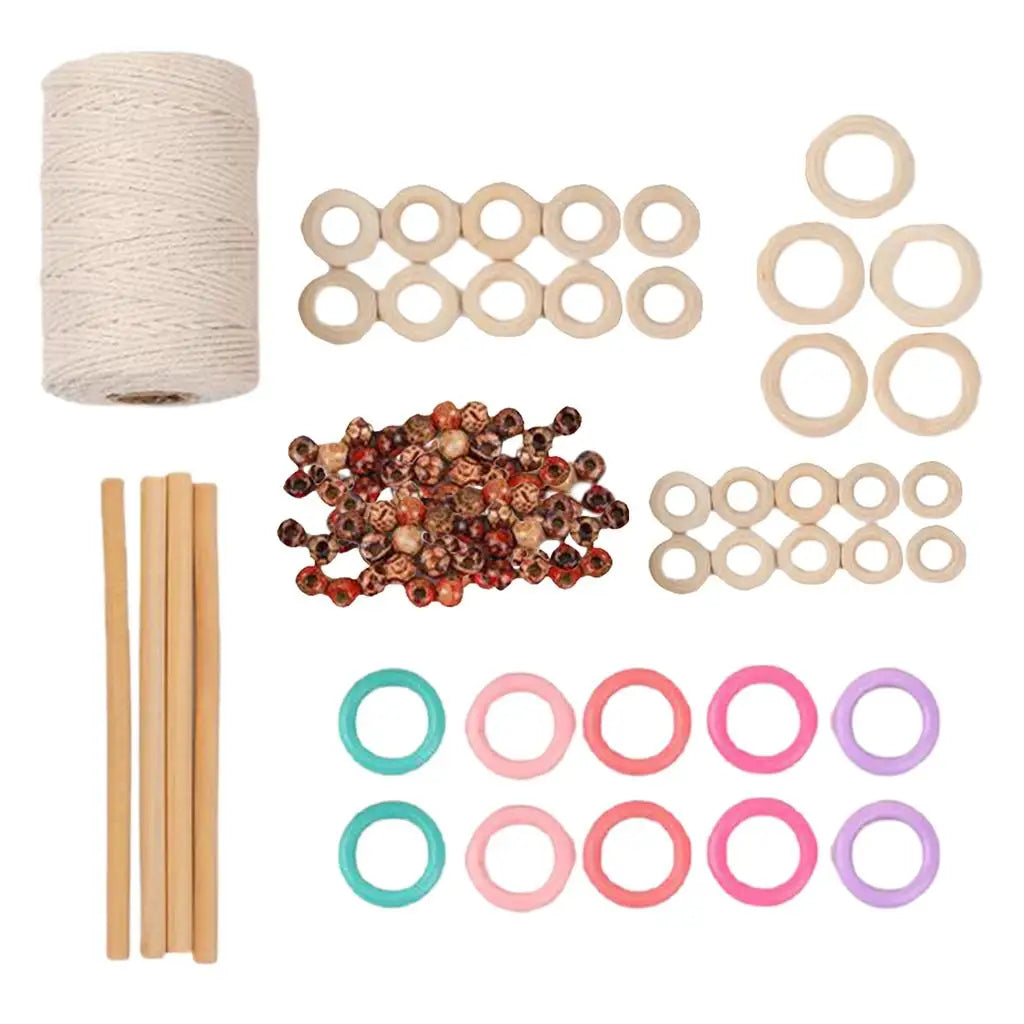Macrame Cord 3mm 109 Yards – Natural Cotton Kit with Wood Rings