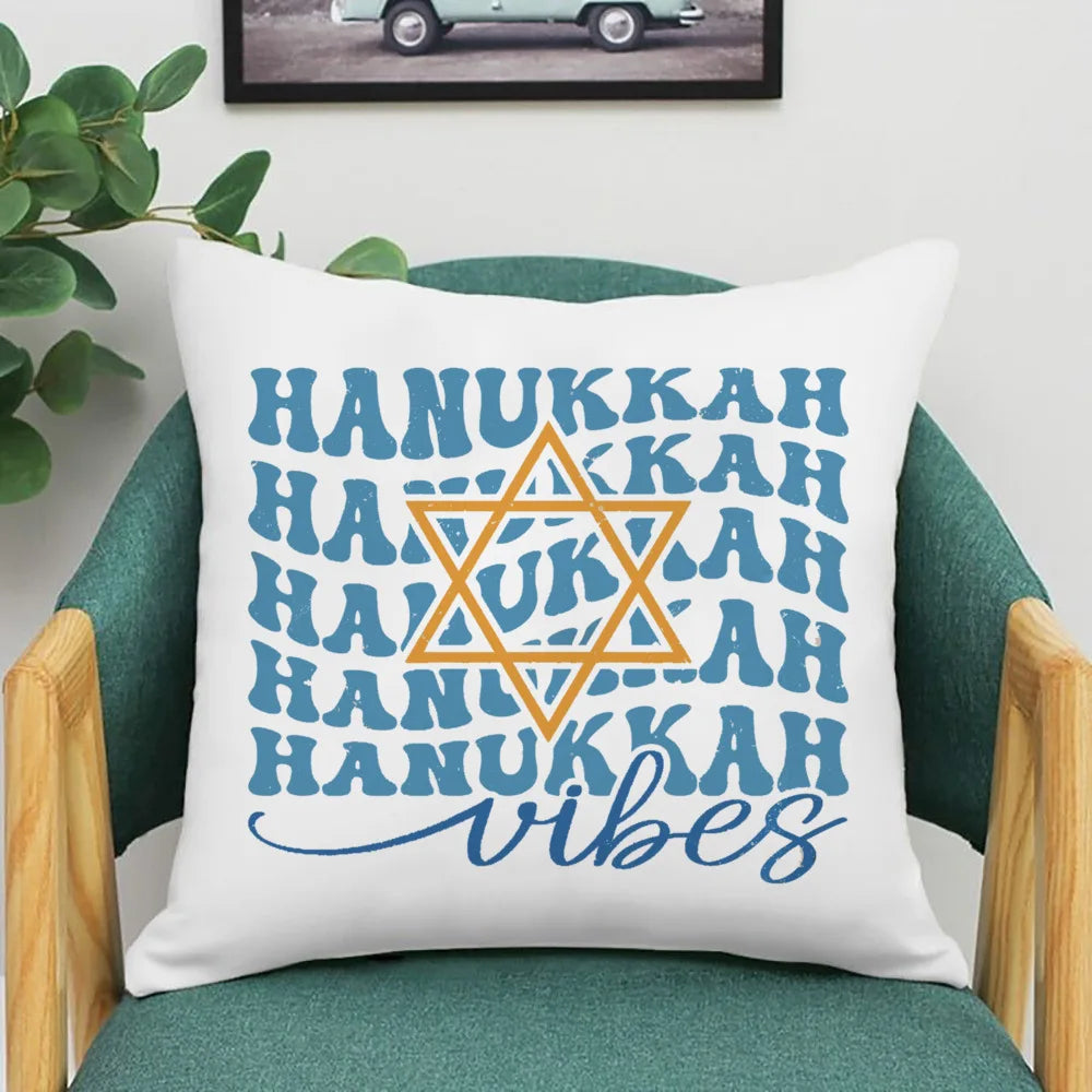 Happy Hanukkah Throw Pillow Cover | Jewish Holiday Decor