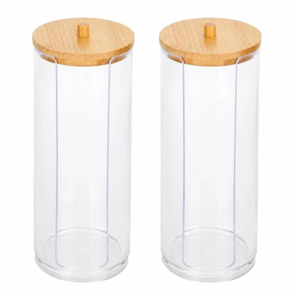 2-Pack Clear Cylinder Storage Jars with Wood Lid | 350ml & 650ml