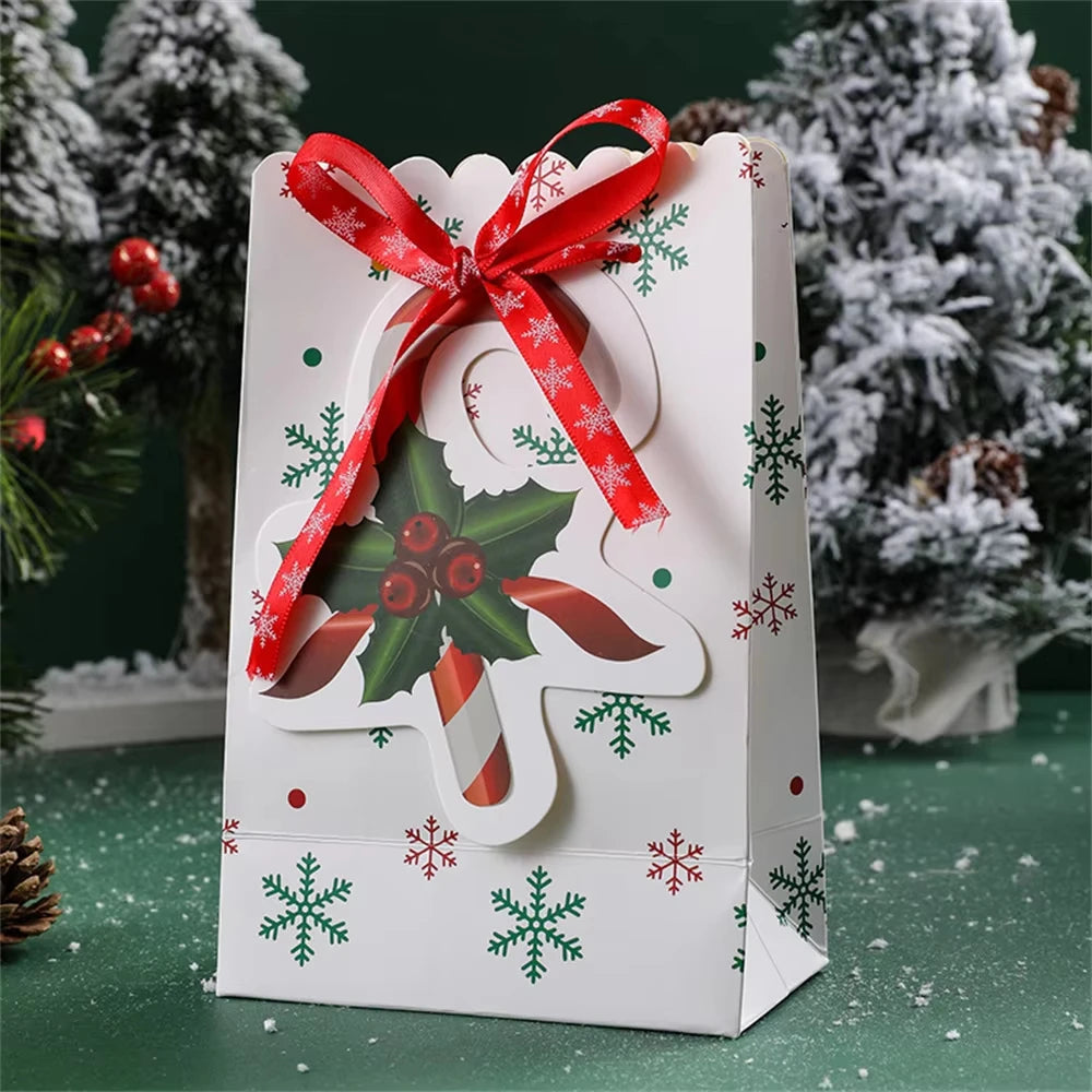 Cartoon Christmas Paper Gift Bag | Snowflake Ribbon Bow Handle