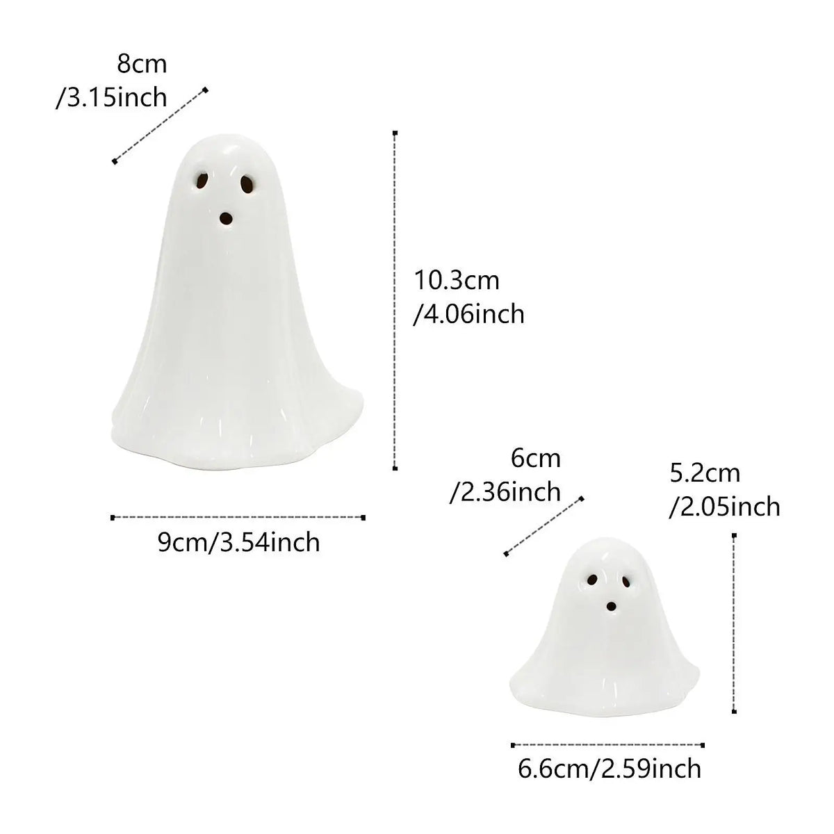 Halloween Ceramic Ghost Statues with LED Light | 2-Pack