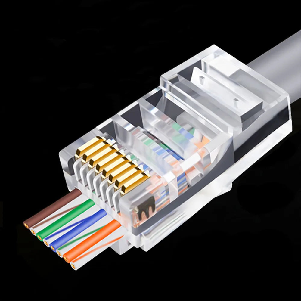 RJ45 Cat6 Pass-Through Connectors 6U Gold Plated 50/100 Pack