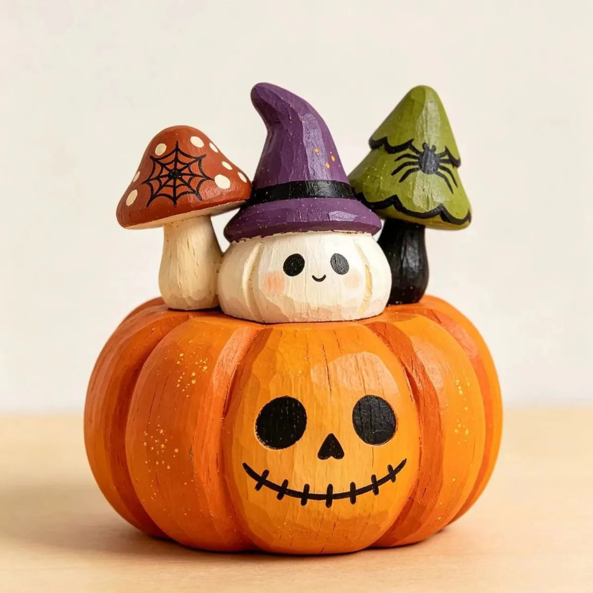 Halloween Wooden Figurines – Owl Ghost Pumpkin & Vampire Cat