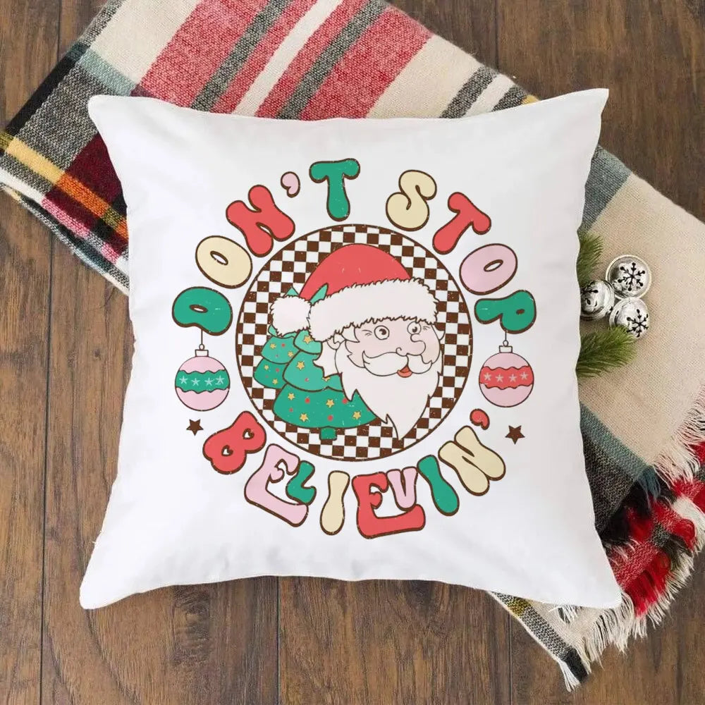 Santa Print Christmas Pillow Case | Holiday Cushion Cover 18"