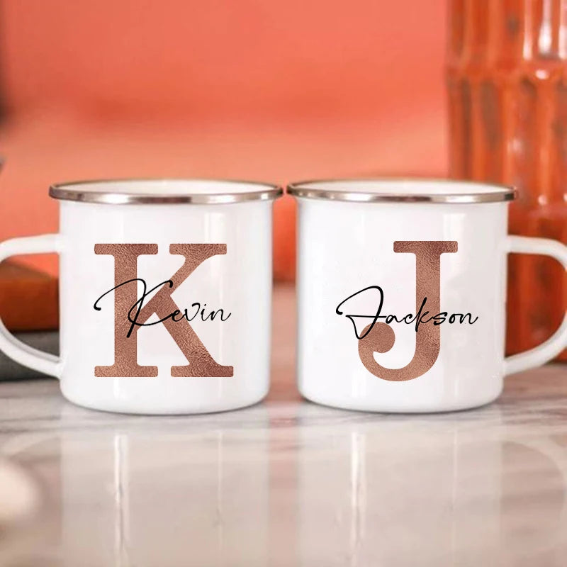 Personalized Initial & Name Enamel Mug – Wedding & Party Gift