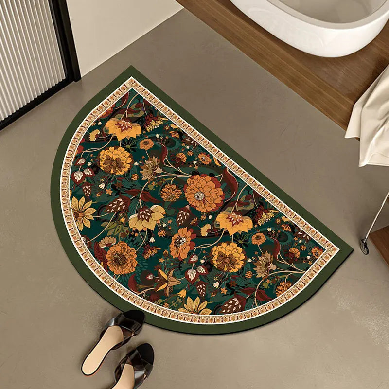 Floral Anti-Slip Half-Round Door Mat | Modern Floor Rug