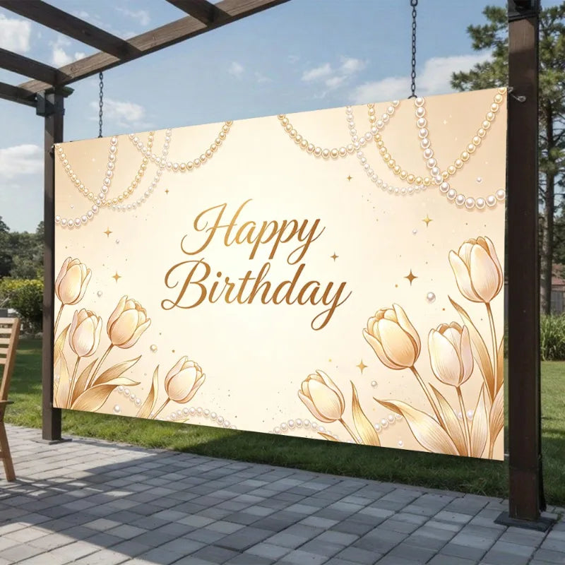 Golden Tulip Pearl Birthday Party Backdrop Hanging Cloth