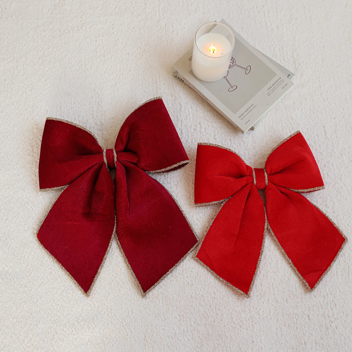 Red Velvet Gold-Edged Christmas Bow Tree Ornament