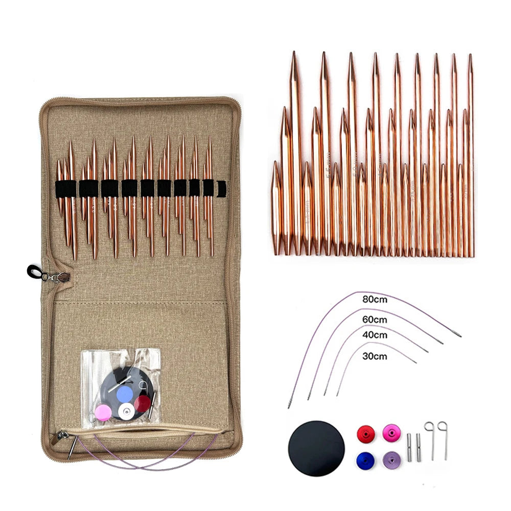 Rose Gold Aluminum Interchangeable Circular Knitting Needle Kit