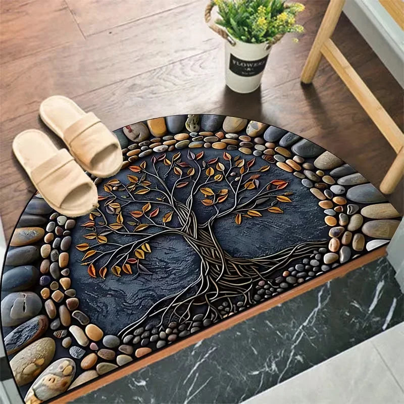 Tree of Life Half-Round Doormat – Anti-Slip Entryway Rug