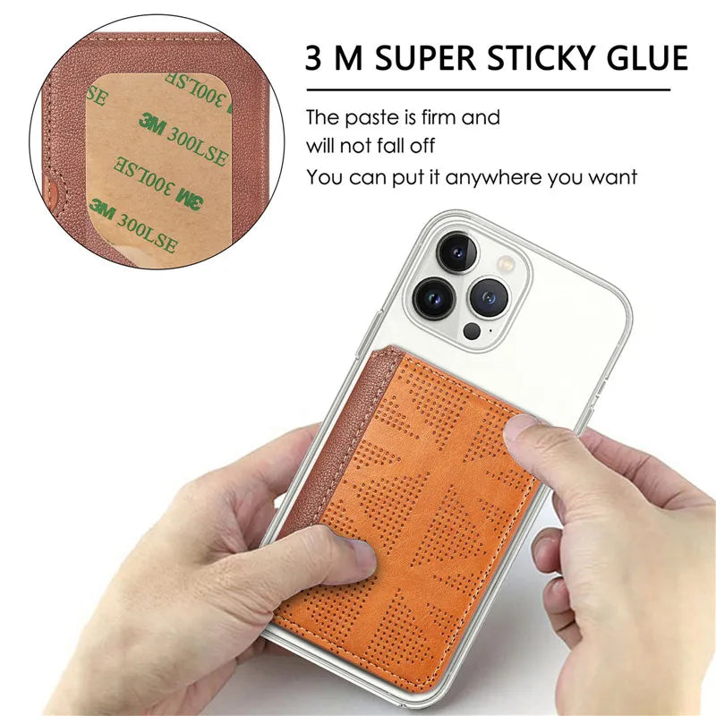 Magnetic PU Leather Card Holder Wallet Sticker for Smartphones