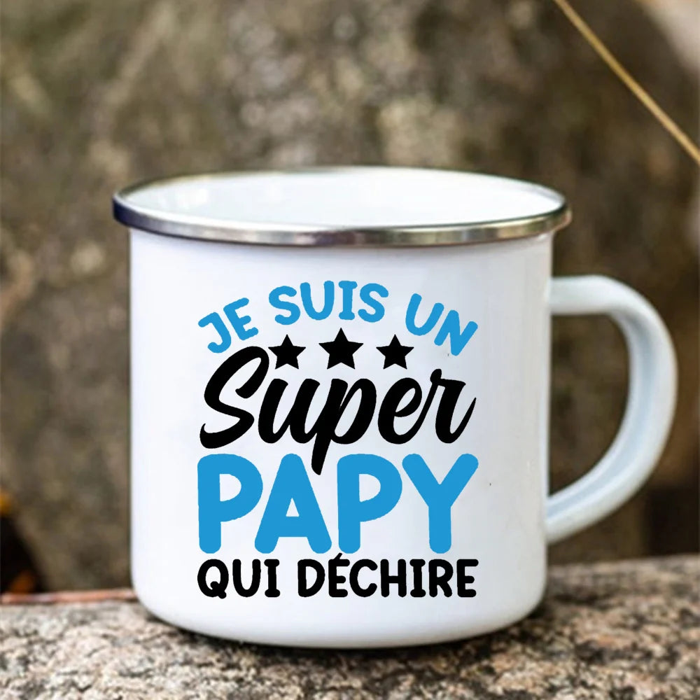Super Papy Enamel Mug – Grandpa Gift Coffee & Camping Cup