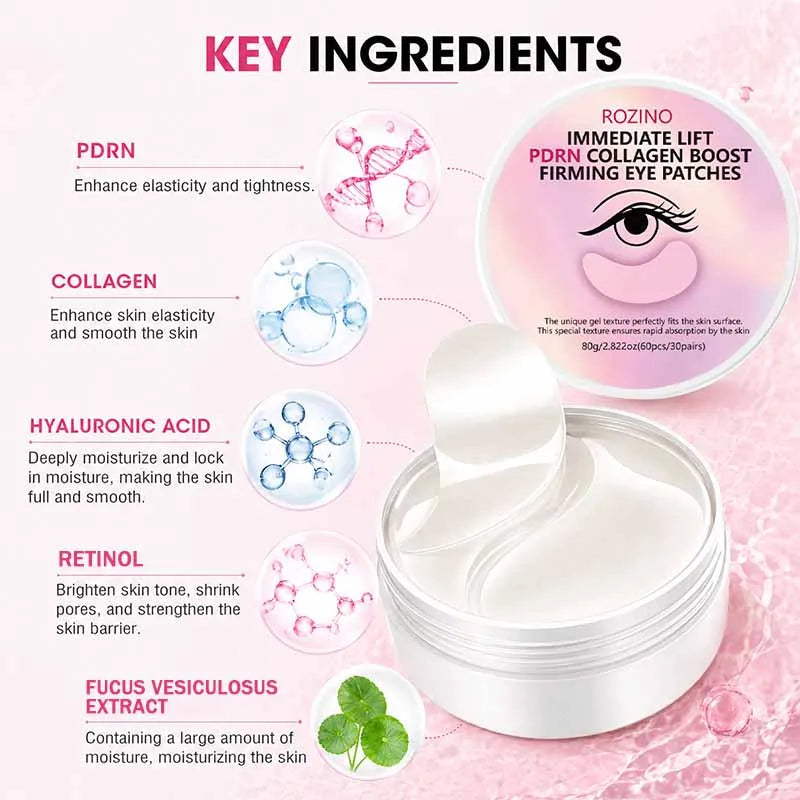 ROZINO 60-Pc PDRN Collagen Eye Patches – Lift & Brighten
