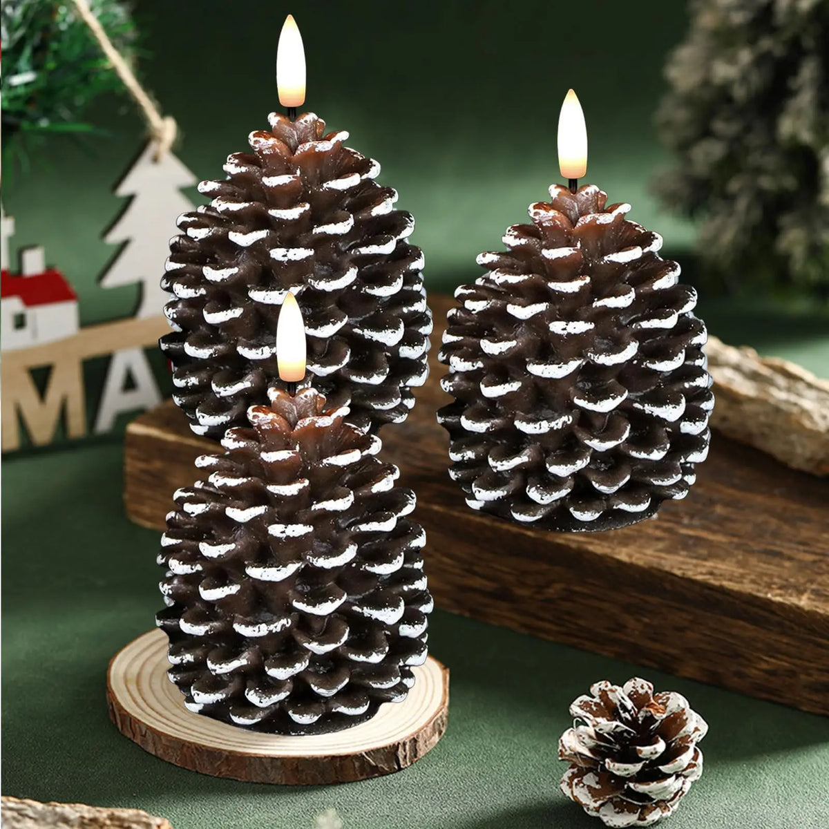 Pack of 2 LED Pinecone Flameless Candles | Holiday Décor
