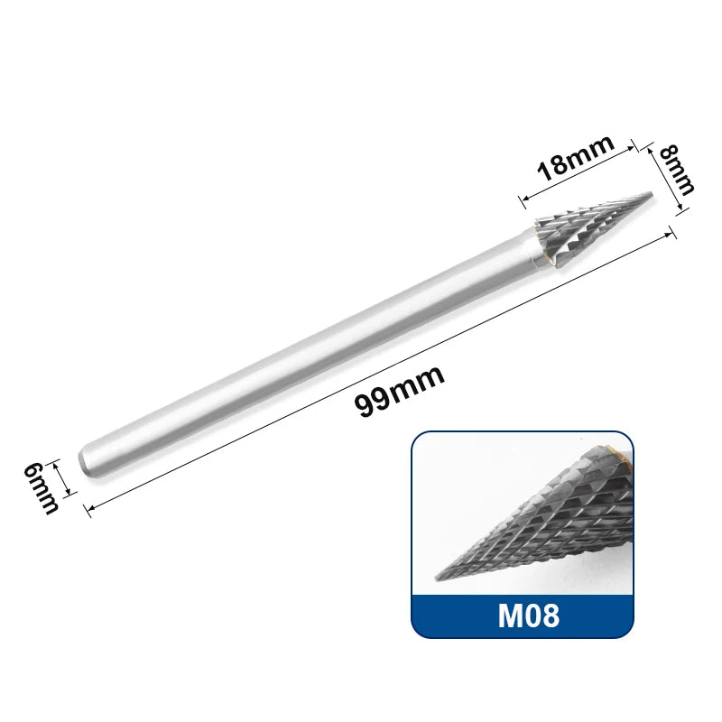 Tungsten Carbide Rotary Burr 6mm Shank 100mm Extended Milling Bit