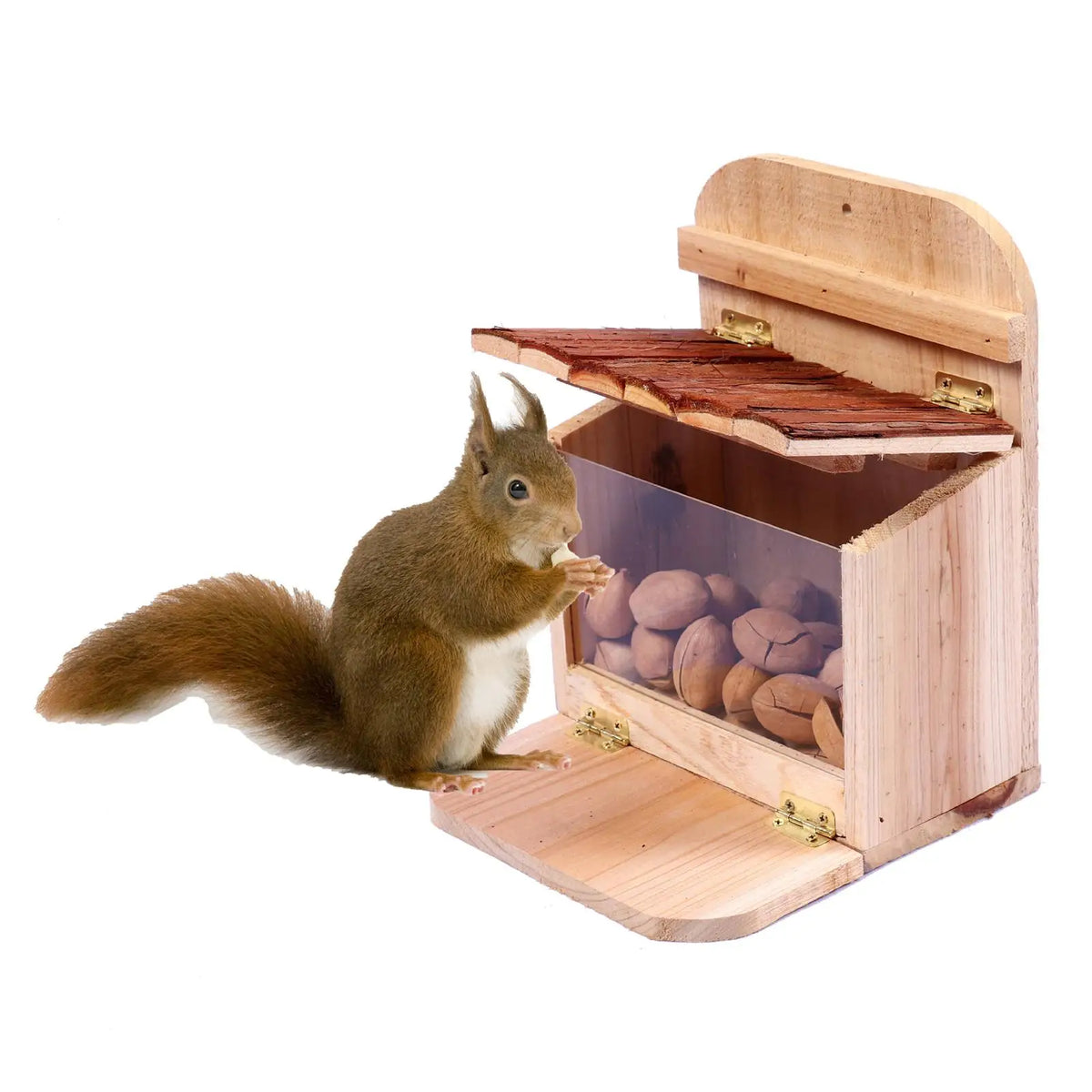Wooden Squirrel Feeder House – Hanging Cabin, Removable Panel