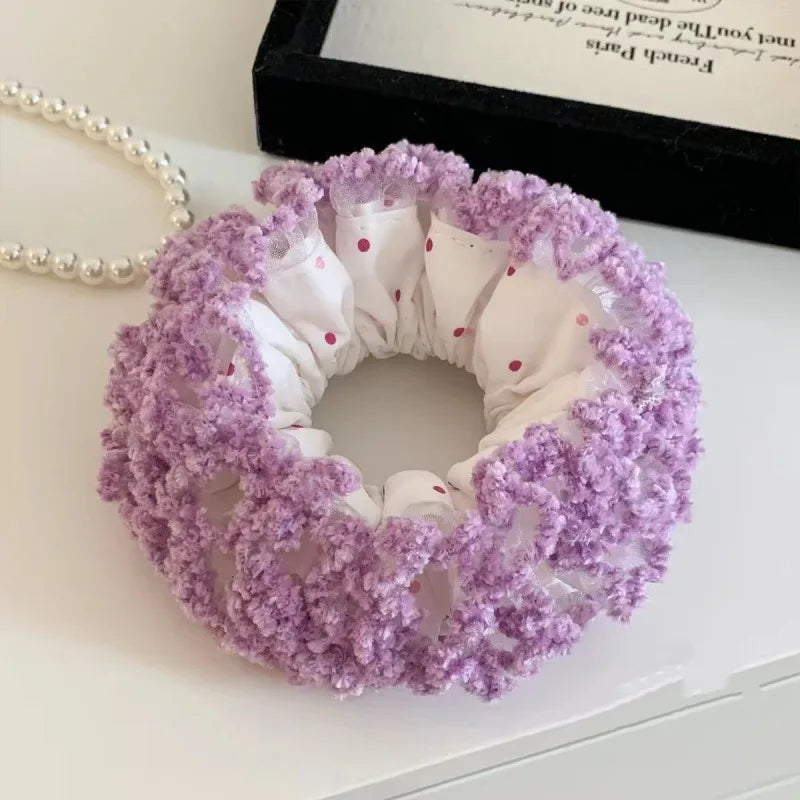 Cream Lace Embroidered Hydrangea Ribbon Hair Bow for Girls