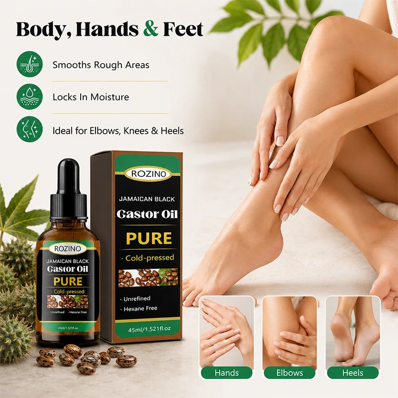 ROZINO Pure Castor Oil – Cold-Pressed Unrefined Carrier Oil