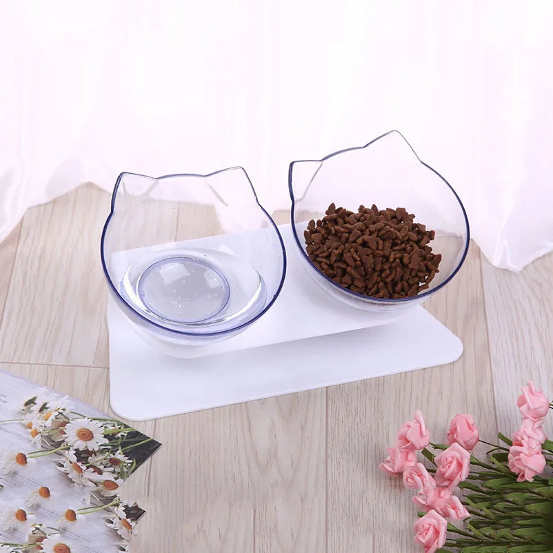 Tilted Transparent Cat Bowl – Splash-Proof & Non-Slip Feeder