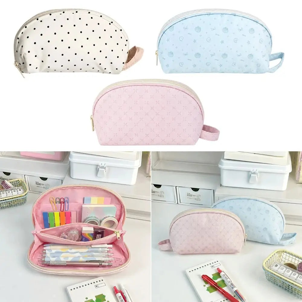 Polka Dot Shell Pencil Case – Large Canvas Stationery Pouch