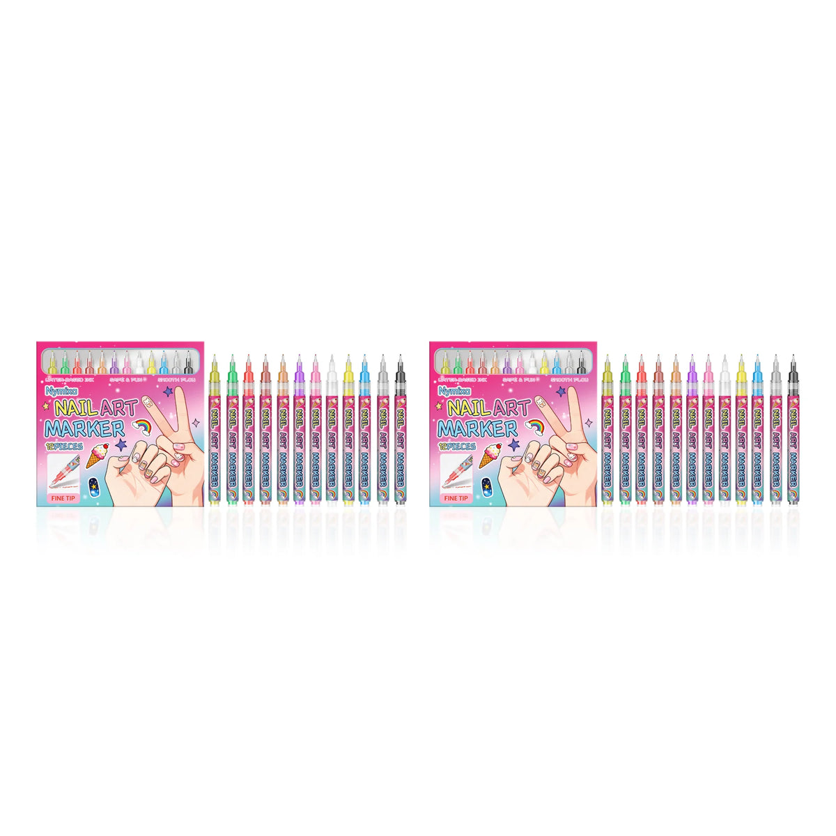 Nymixa 12-Color Nail Art Marker Pen Set – Fine Tip Quick Dry
