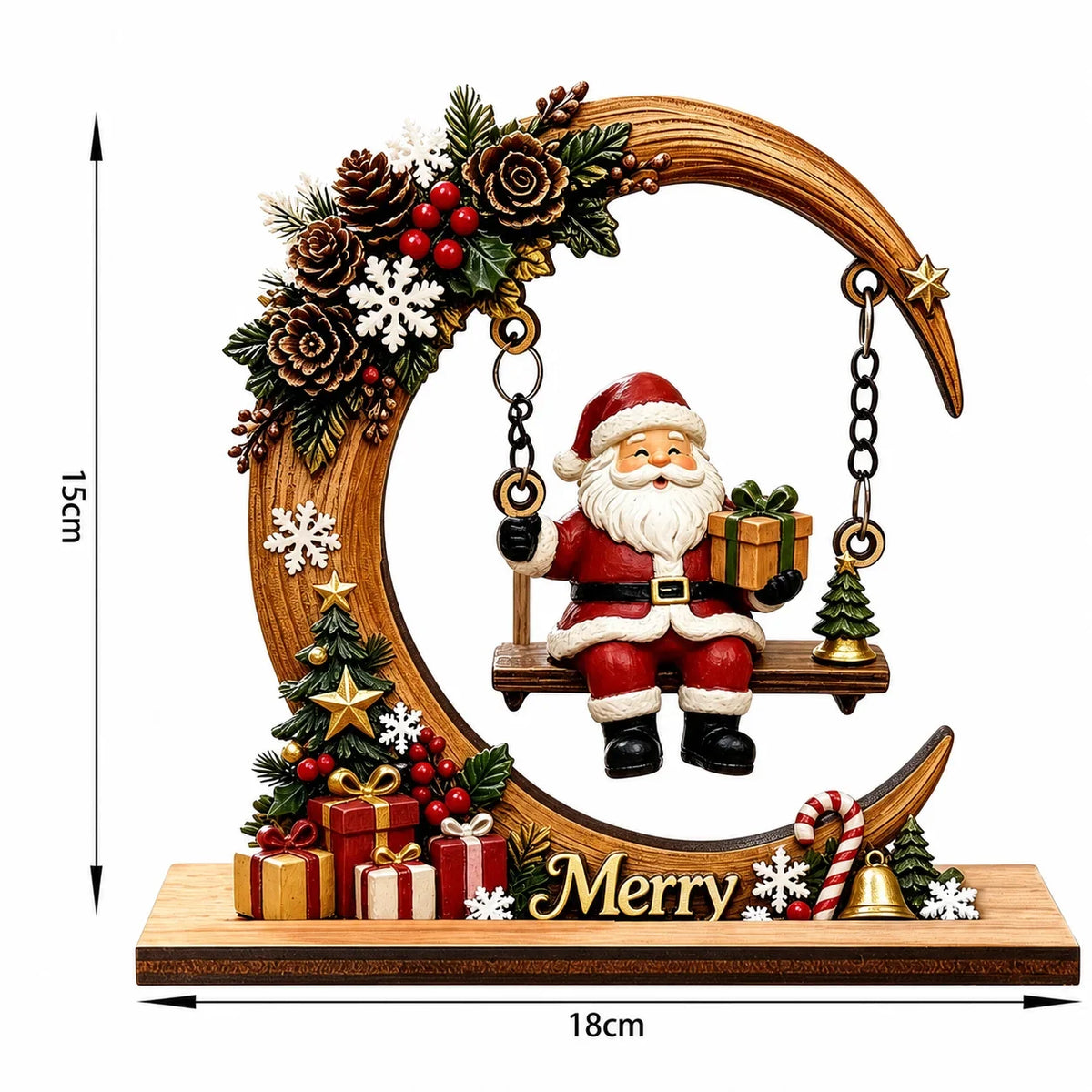 Wooden Santa Crescent Swing Christmas Tabletop Ornament
