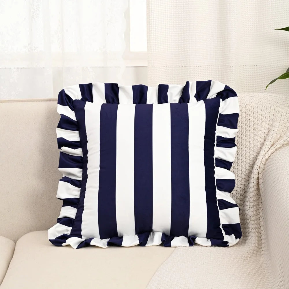 Striped Velvet Pillowcase Lotus Leaf Edge Soft Cushion Cover