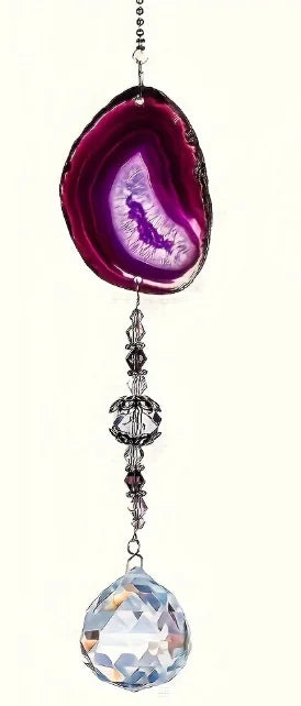 Agate Suncatcher with 30mm Crystal Ball | Geode Window Ornament