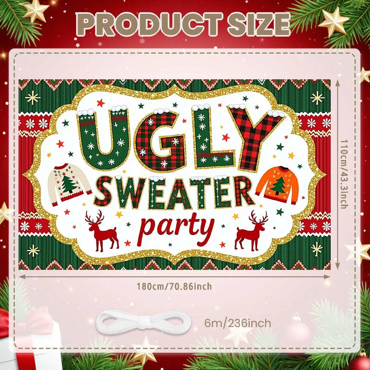 Ugly Sweater Reindeer Holiday Banner – Festive Party Decor