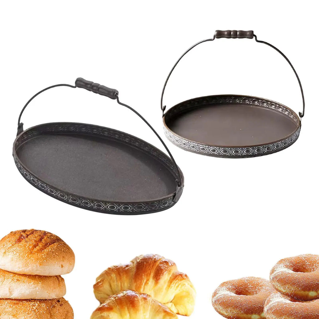 Antique Round Metal Serving Tray with Handles | Rustic Décor