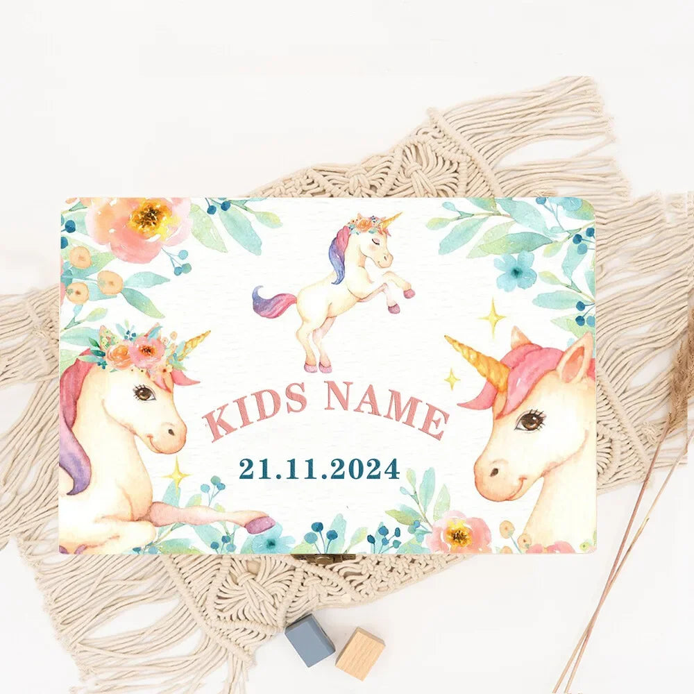 Personalized Unicorn Wooden Baby Memory Keepsake Box