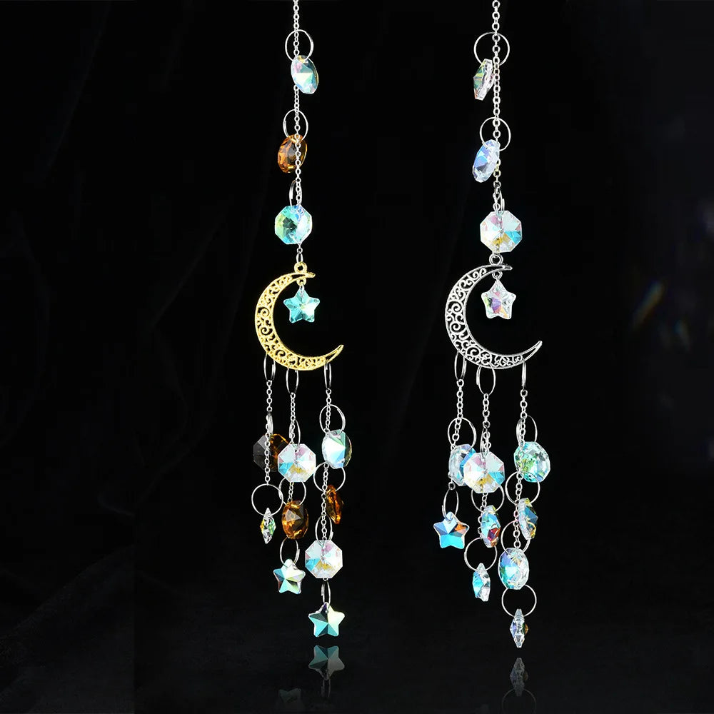 Crystal Moon Pentagram Suncatcher Pendant | Window & Garden Decor