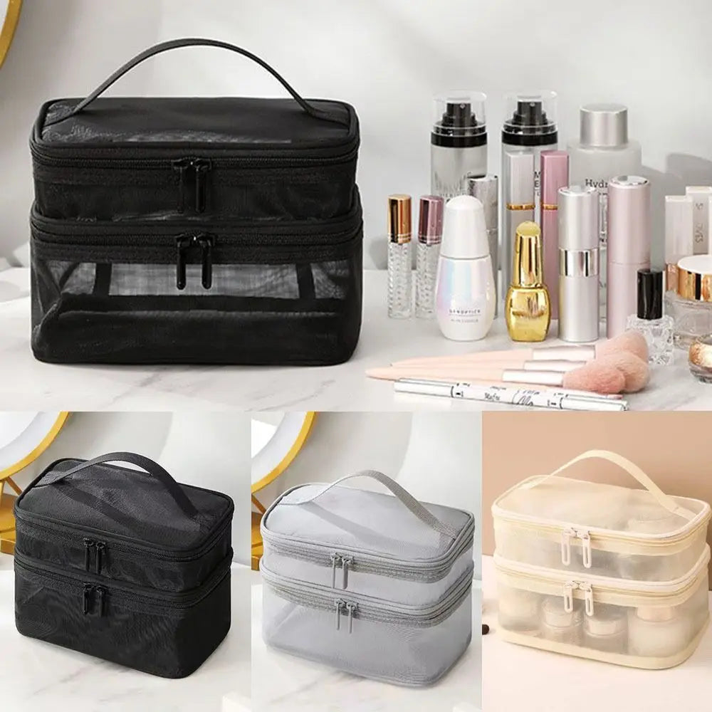 Transparent Mesh Travel Cosmetic Bag | 1/2/3 Layer Makeup Case