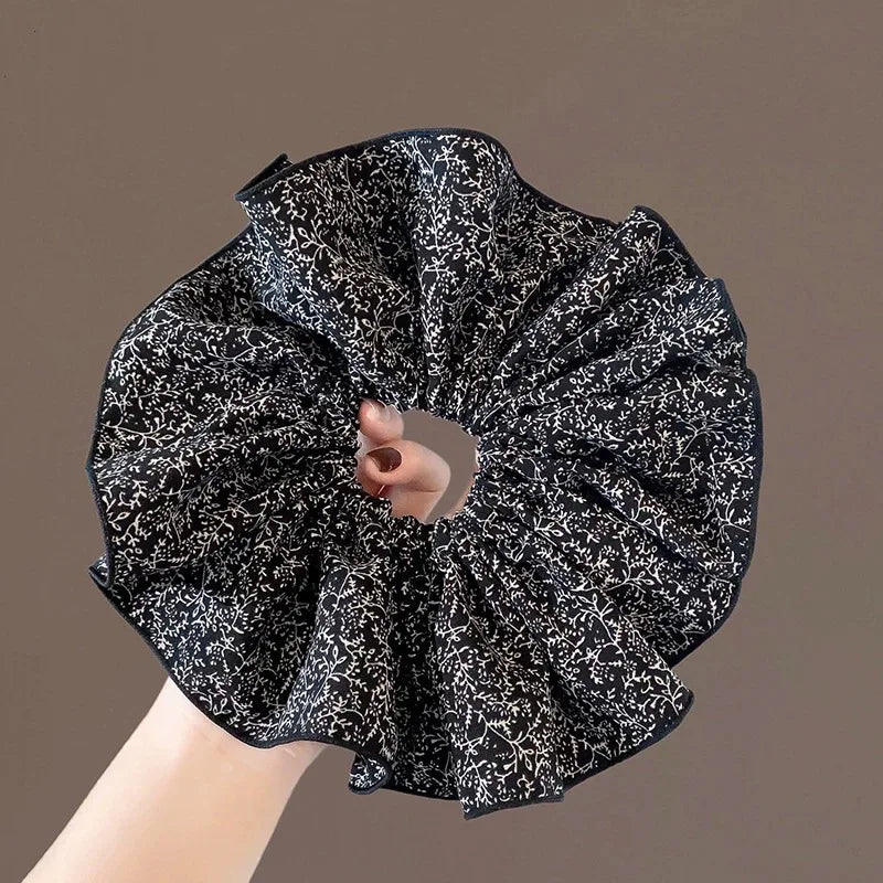 Large Floral Scrunchie – Oversized Ruffle Elastic Hair Tie