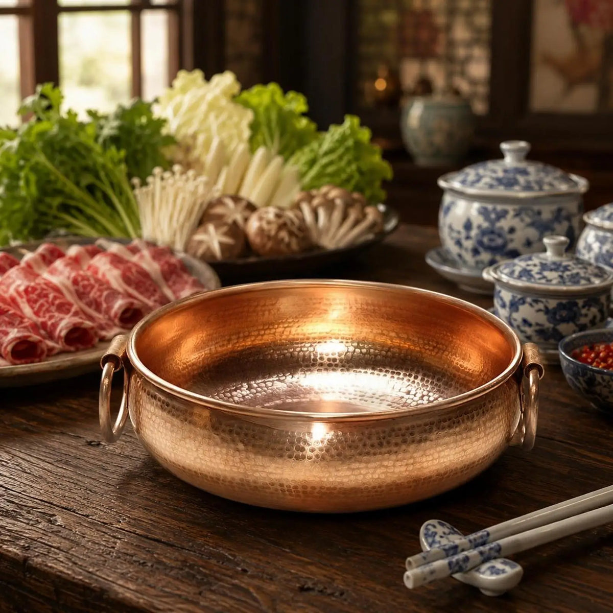 Hammered Copper Hot Pot – Induction Ready, Double Handle