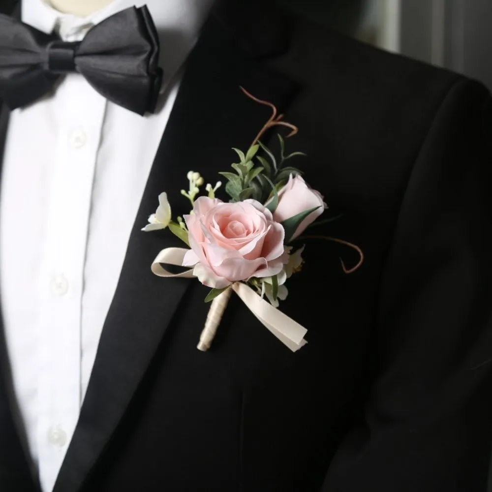 Silk Rose Boutonniere & Wrist Corsage – Wedding Accessories
