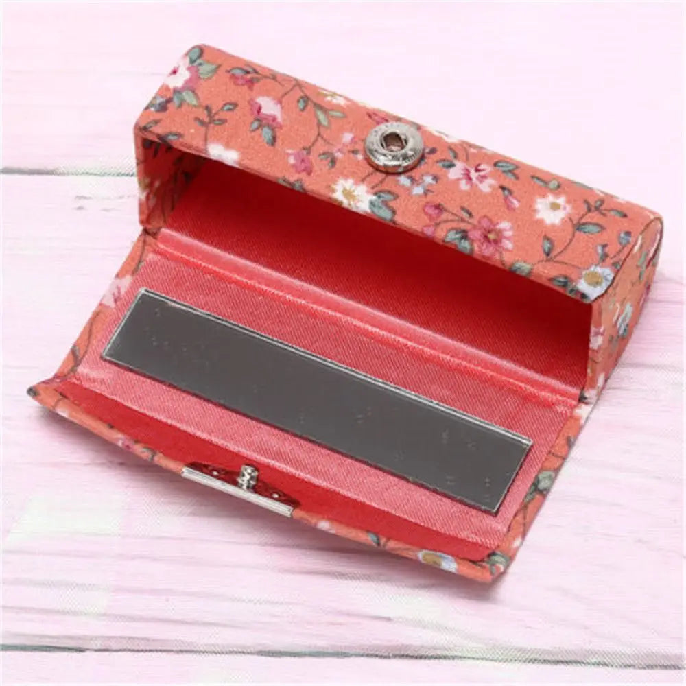 Retro Embroidered Flower Lipstick Case with Mirror | Jewelry Box