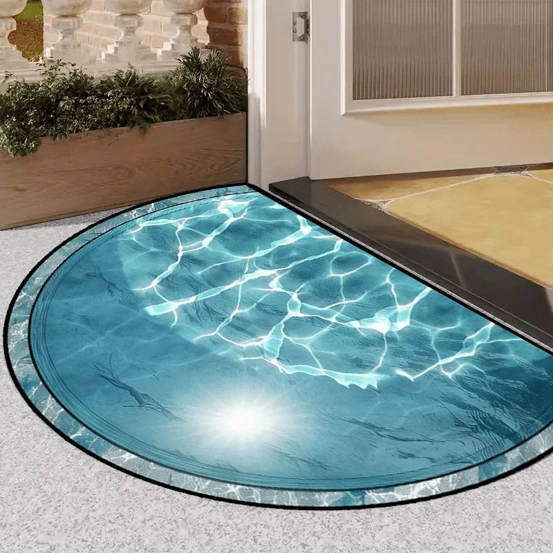 Semi-Circular Shimmering Doormat | Turquoise & Gold Non-Slip
