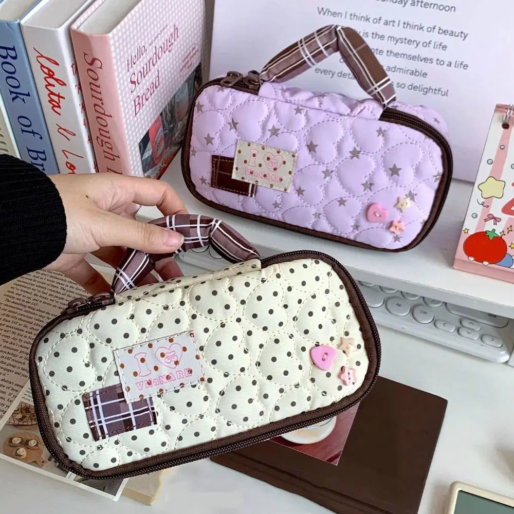 Polka Dot Pencil Case – Large Capacity Portable Pen Bag
