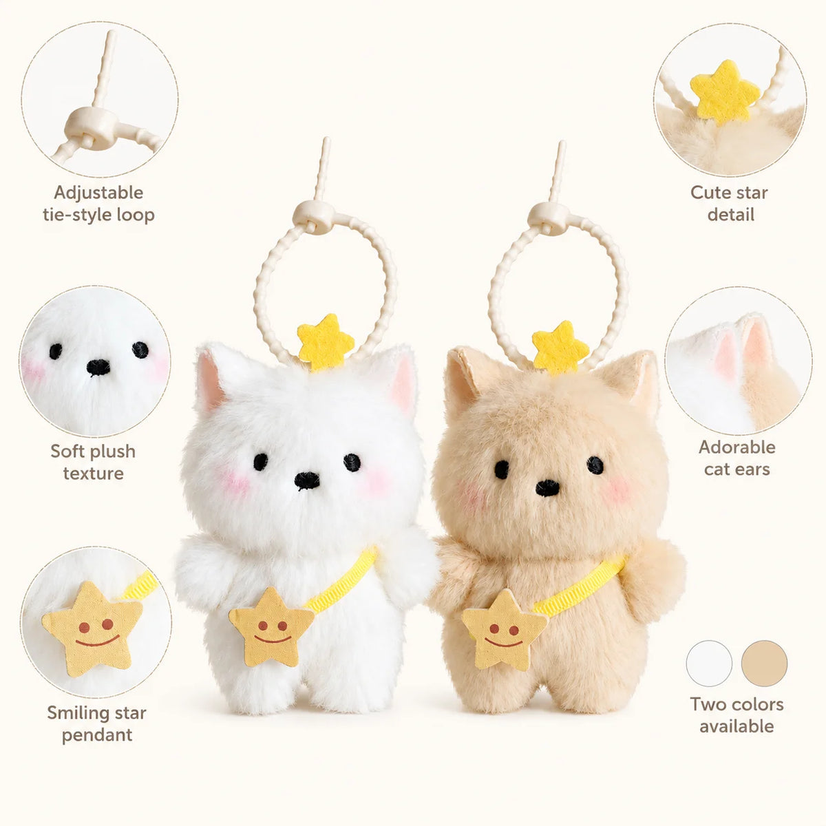 Cute Plush Cat Keychain – Kawaii Star Pendant Bag Charm